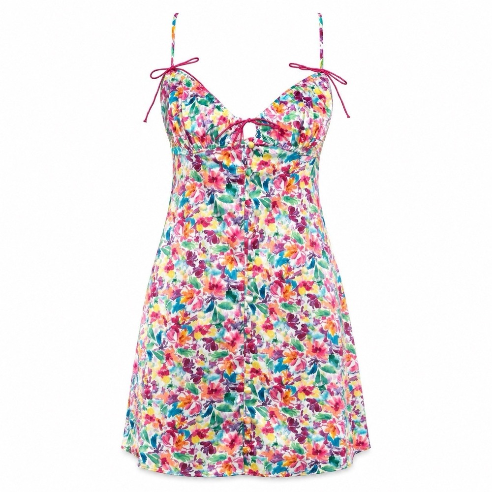 For Love & Lemons Watercolor Confetti Floral Mini Slip Dress Multicolor Small